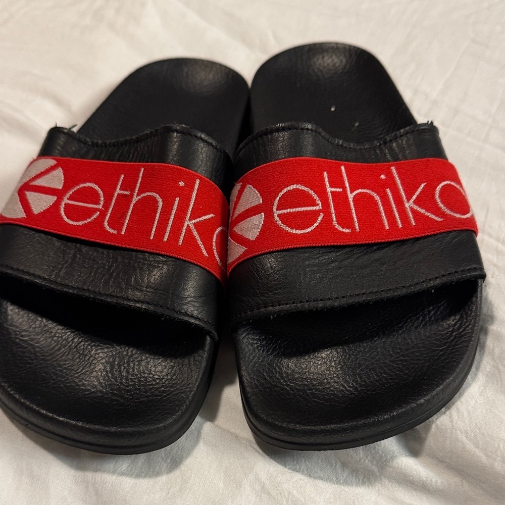 Ethika Black Slides with Red Strap
